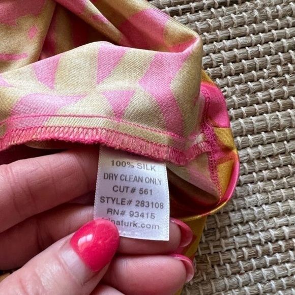 Trina Turk Silk Orange and Gold T Back Sleeves Blouse - Picture 12 of 12